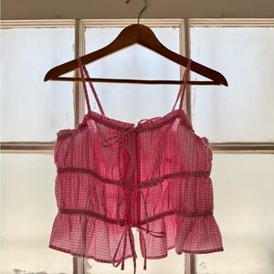 No Boundaries Pink Gingham Tie-Front Camisole